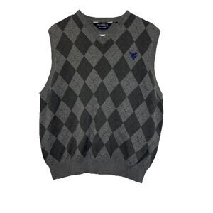 West Virginia University Mens Argyle Diamond Sweater WV Vest V Neck Size Medium